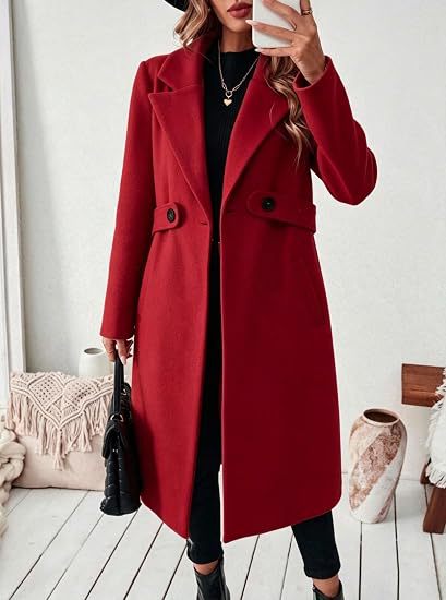 Damen Midilanger Wollmix-Mantel mit Taillenpatte und klassischem Revers Drune