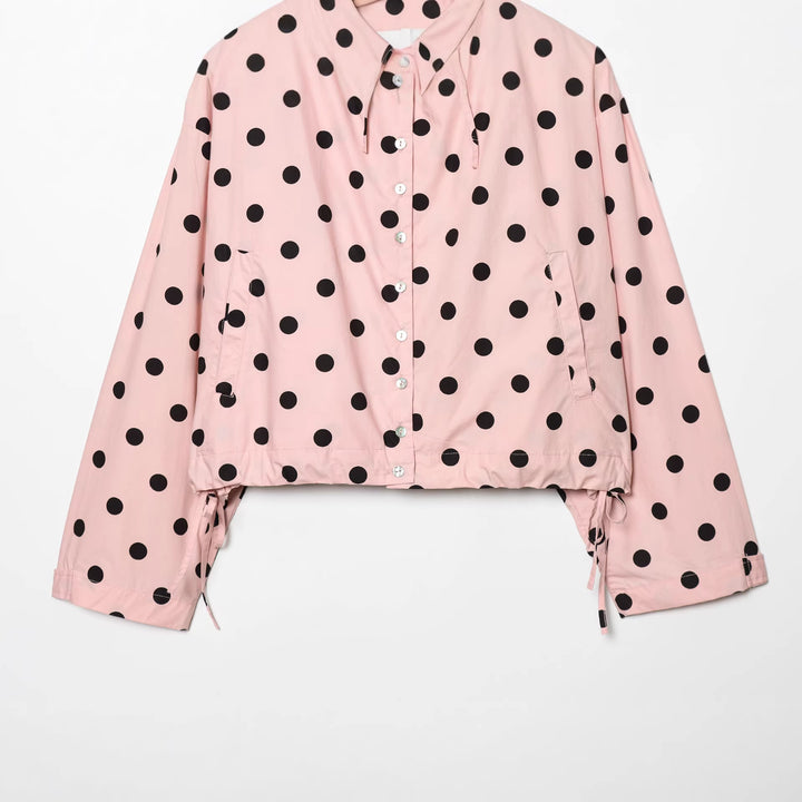 Damen 70+ gepunktete Cropped-Übergangsjacke mit Stehkragen und Kordelzug Drune