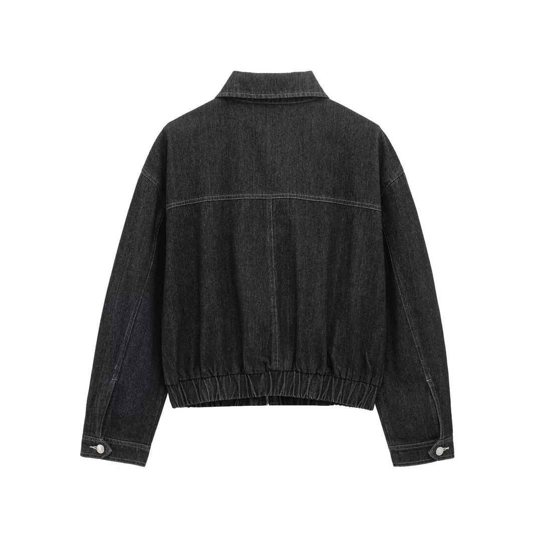 Damen nan Oversize-Jeansjacke mit durchgehendem Metallreißverschluss, aufgesetzten Klappentaschen und elastischem Saum Drune