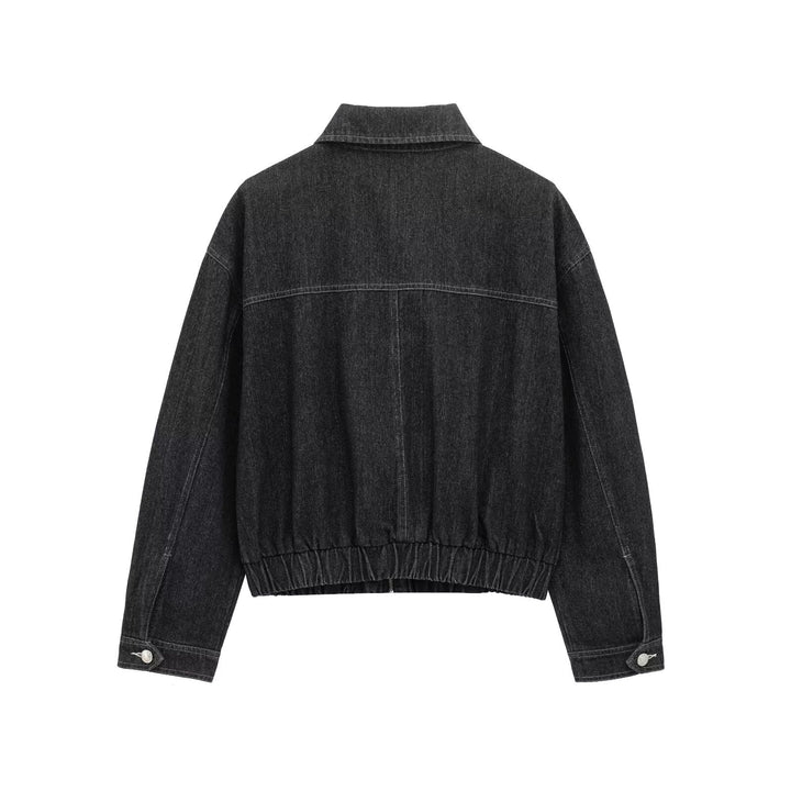 Damen nan Oversize-Jeansjacke mit durchgehendem Metallreißverschluss, aufgesetzten Klappentaschen und elastischem Saum Drune