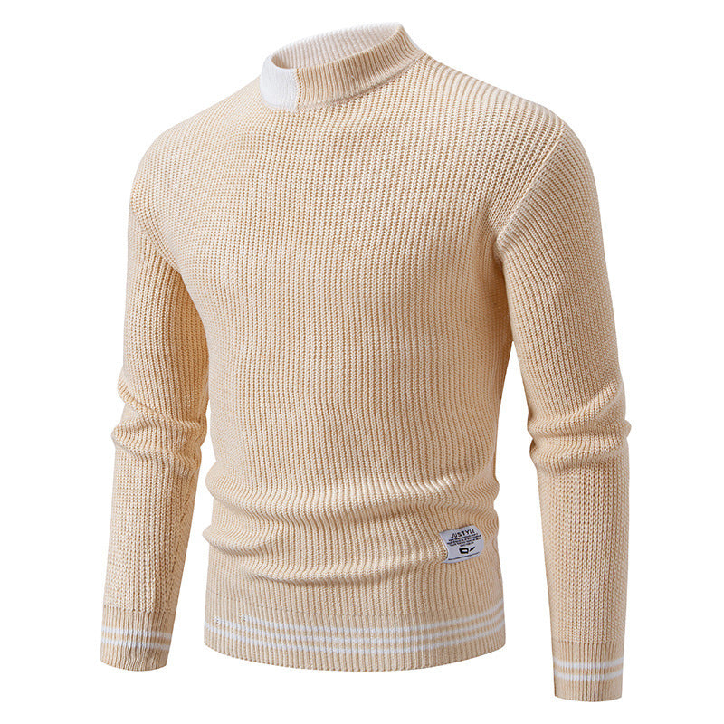 Herren nan gerippter Feinstrickpullover mit Stehkragen und kontrast-Blockdesign Drune