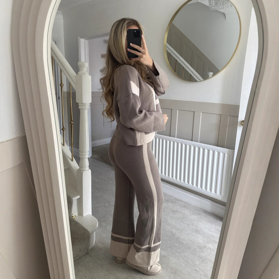 Damen gemusterter Strickanzug mit weitem Schnitt und modischem Futter Drune
