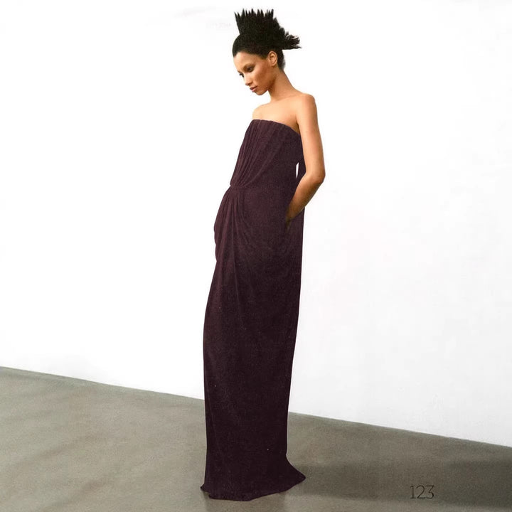 Damen Elegantes Maxikleid mit raffinierten Drapierungen Drune