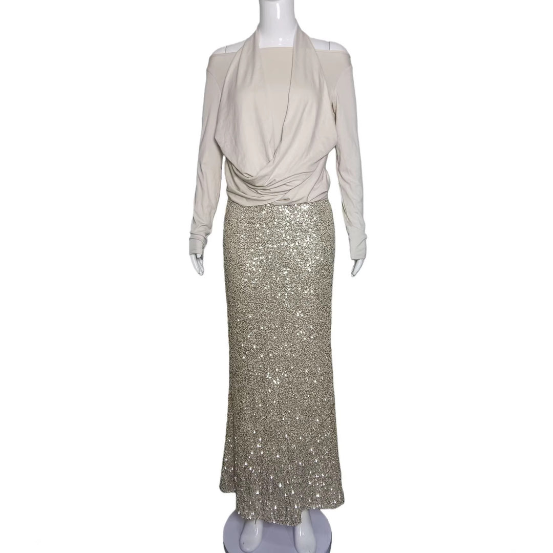 Damen Taillierter Pailletten‑Maxi‑Rock mit Stretchbund und Meerjungfrau‑Silhouette Drune