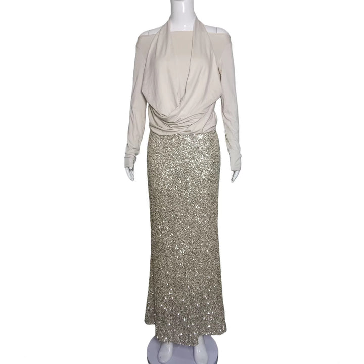 Damen Taillierter Pailletten‑Maxi‑Rock mit Stretchbund und Meerjungfrau‑Silhouette Drune