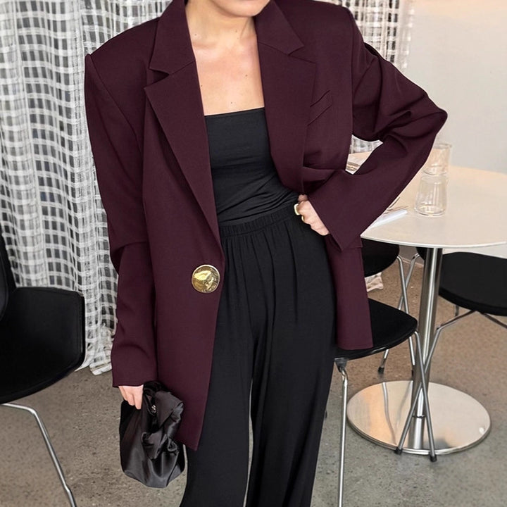 Damen Elegante Oversized Blazerjacke mit detaillierten Knopfverschlüssen Drune