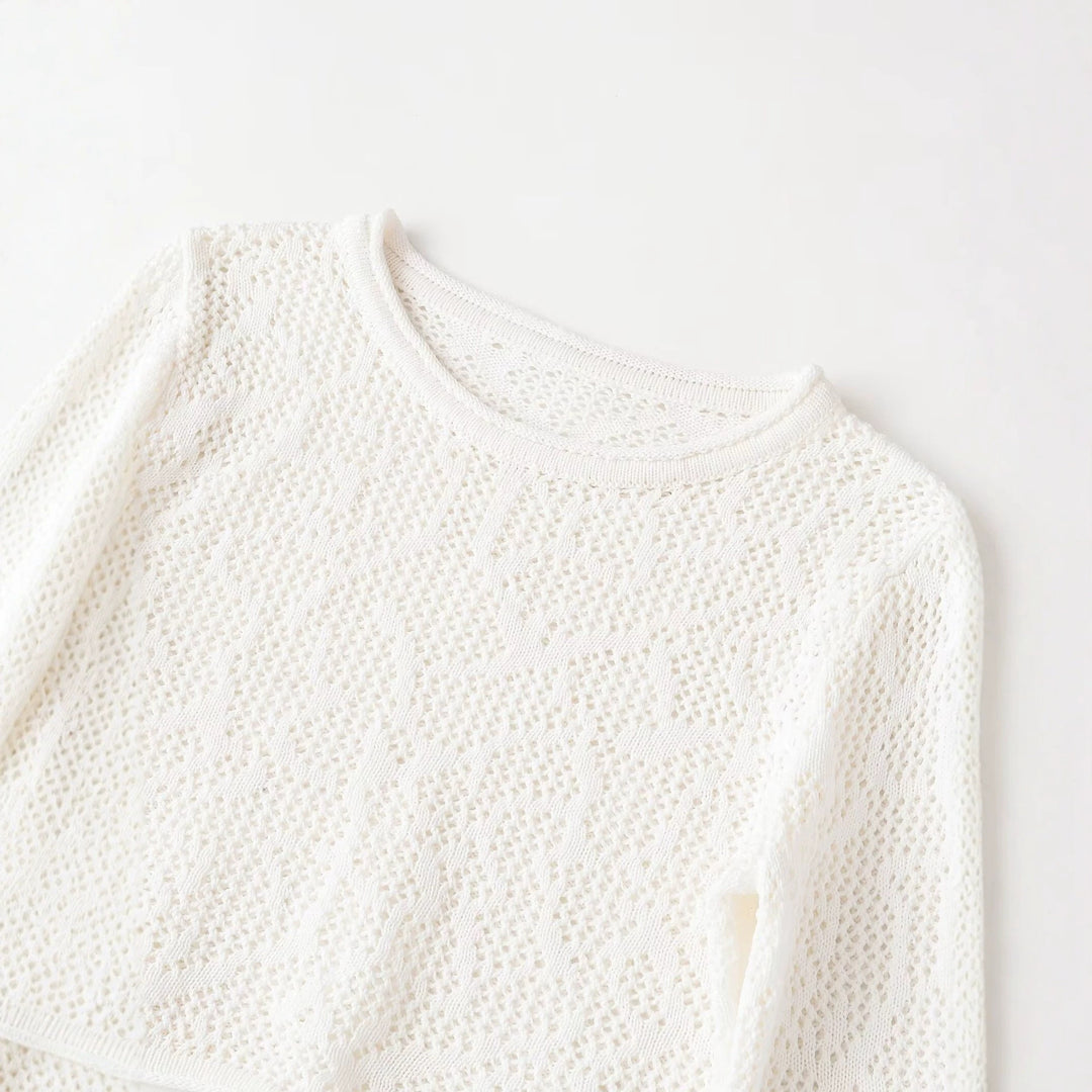 Damen gehäkeltes Cropped-Strickoberteil mit Trompetenärmeln Drune