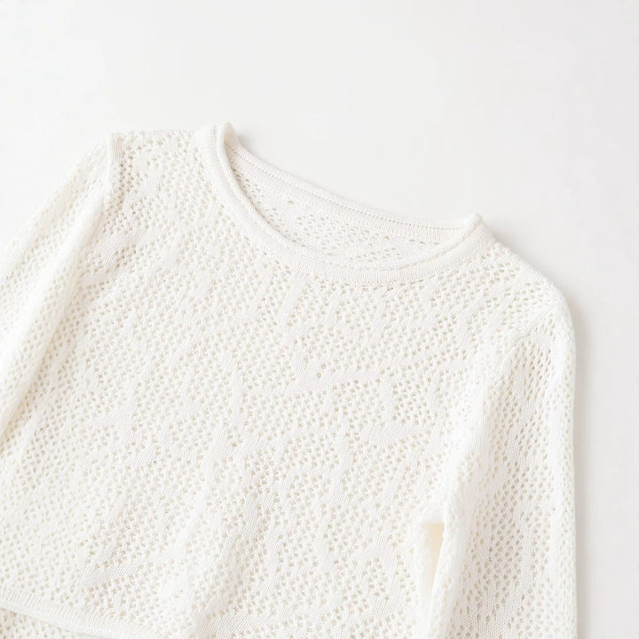 Damen gehäkeltes Cropped-Strickoberteil mit Trompetenärmeln Drune