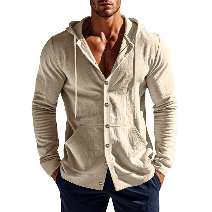 Herren nan Kapuzenknopfjacke aus Baumwollmischung slim fit mit Kängurutasche Drune