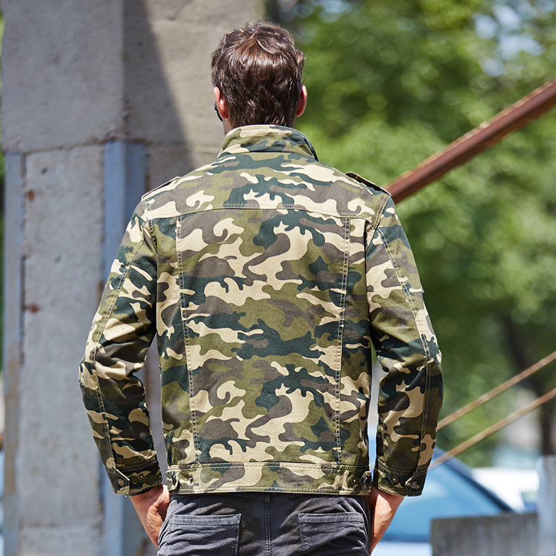 Herren Camouflage Fieldjacke mit Multifunktionstaschen und hohem Stehkragen Drune