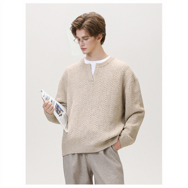 Damen Grobgestrickter Zopfmuster-Pullover mit V‑Ausschnitt und Lagen‑Optik Drune