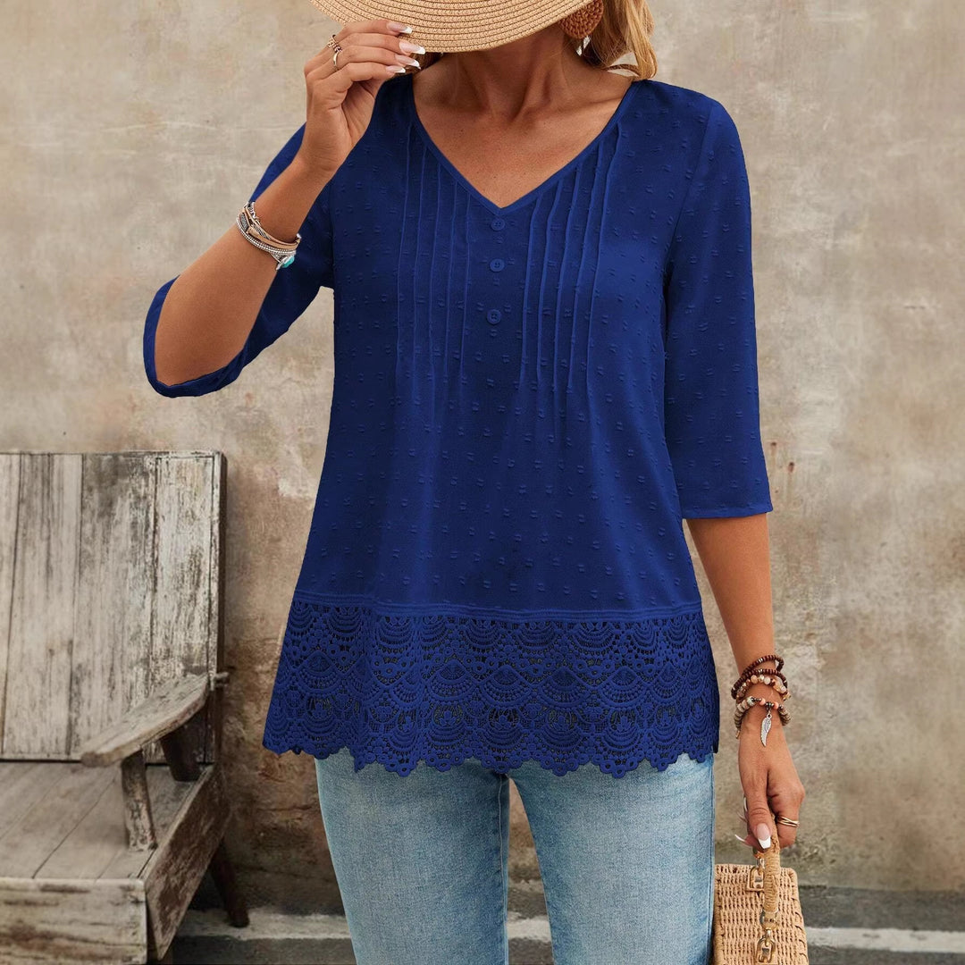 Damen Tunika Bluse mit Spitzenbesatz und strukturierten Pintucks Drune