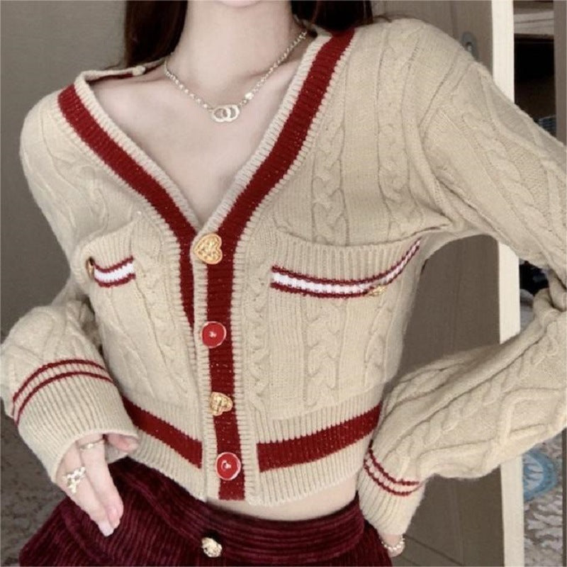 Damen Strickjacke mit Zopfmuster und kontrastierenden Taschen Drune
