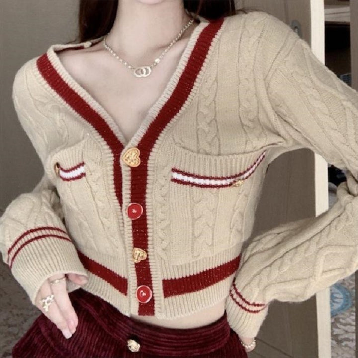 Damen Strickjacke mit Zopfmuster und kontrastierenden Taschen Drune