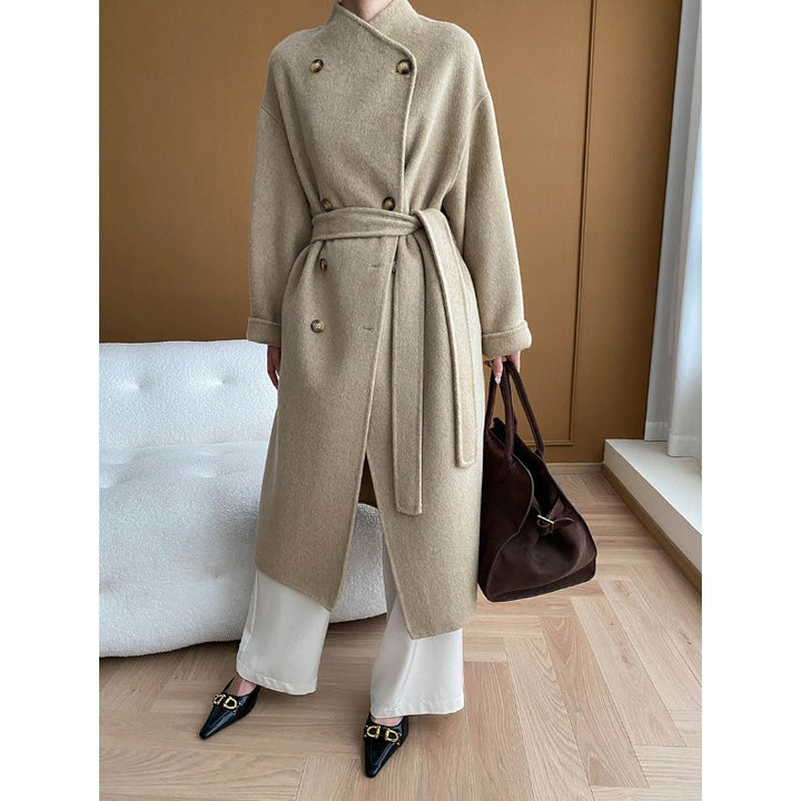 Damen eleganter Wickelmantel aus hochwertigem Wollmix Drune