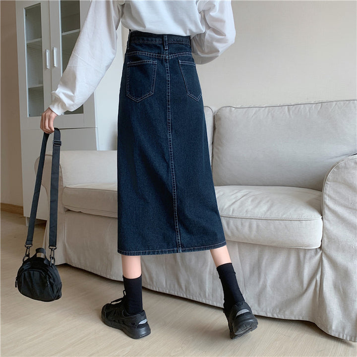 Damen Langer Denim-Rock mit seitlichem Schlitz Drune