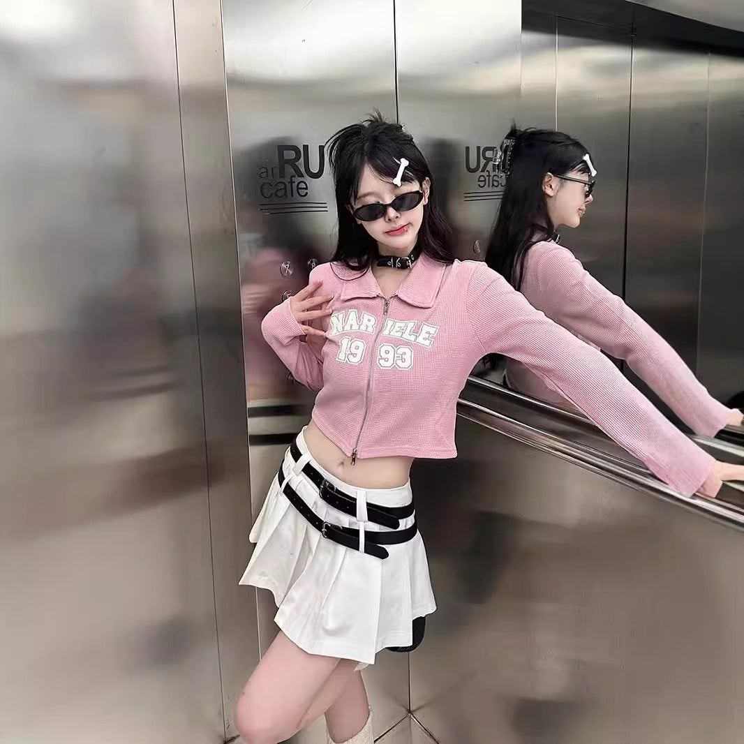 Damen modisches und sportliches Cropped-Shirt mit Reißverschluss Drune