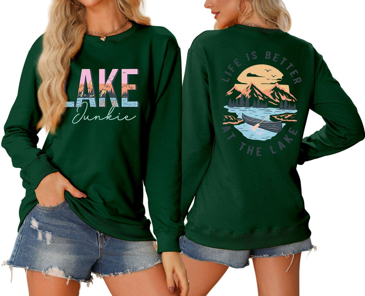 Damen Langarmshirt mit kreativem Lake-Motiv und lässiger Passform Drune