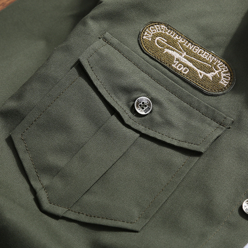 Herren Militärisch inspirierte Hemdjacke mit Epauletten, Brusttaschen und schmaler Passform Drune
