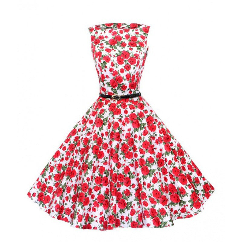 Damen Swingkleid mit floralem Design und Gürtel Drune