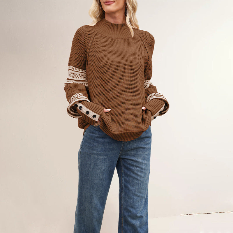 Damen Strickpullover mit modernem Strukturdesign und Knopfdetails Drune