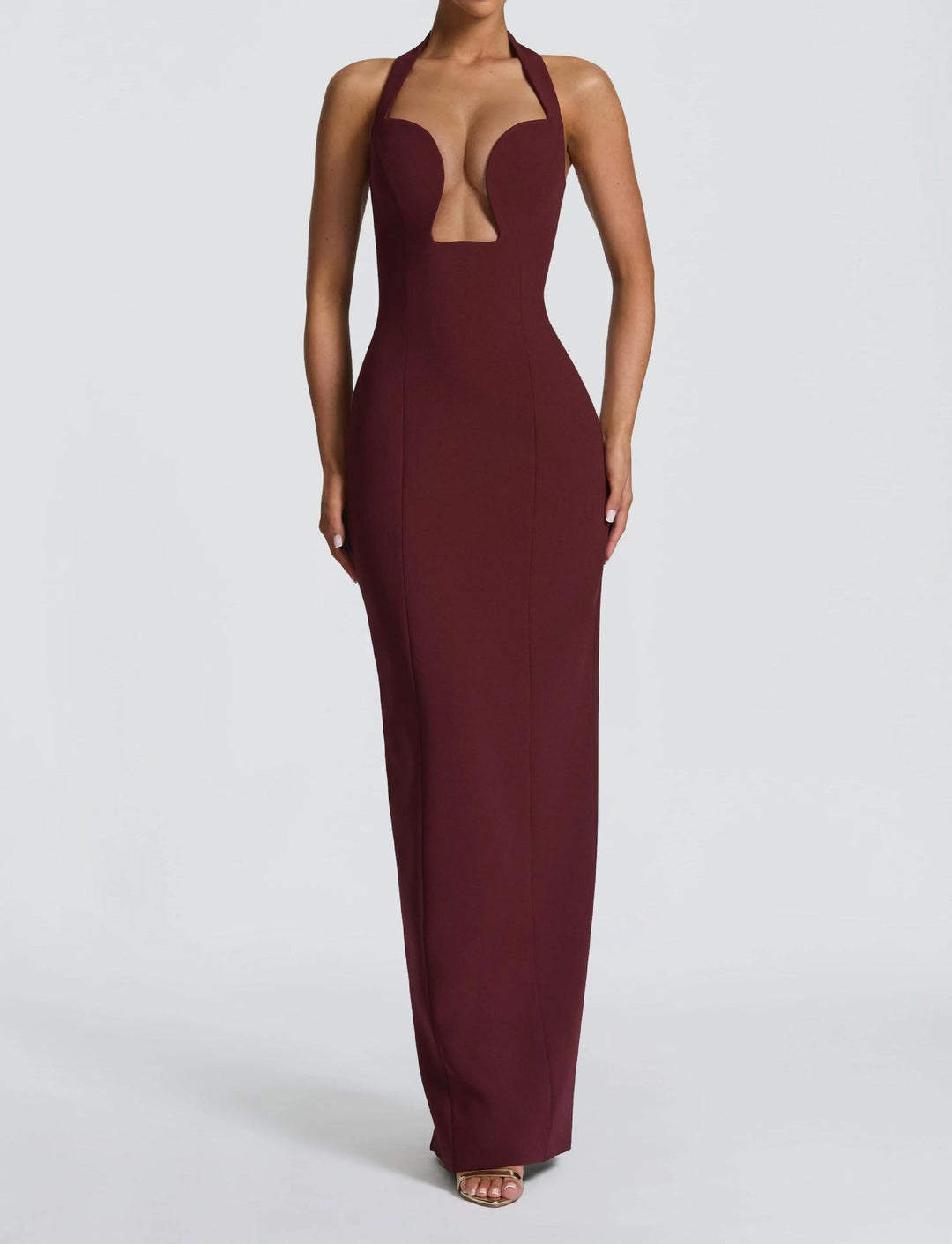 Damen Elegantes Maxikleid mit tiefem V-Ausschnitt und schmeichelnder Silhouette Drune