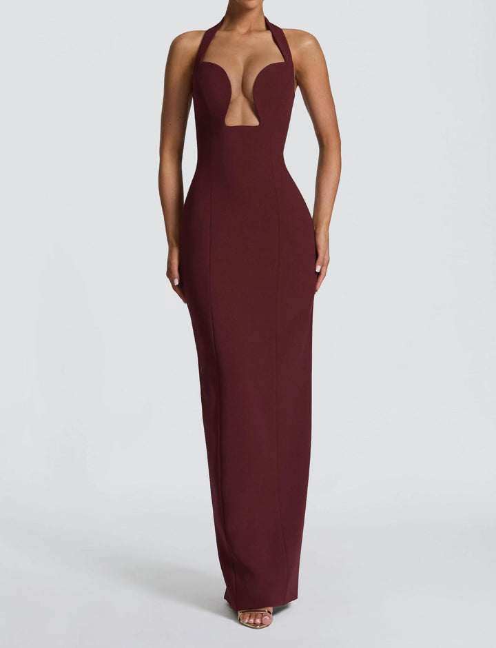 Damen Elegantes Maxikleid mit tiefem V-Ausschnitt und schmeichelnder Silhouette Drune