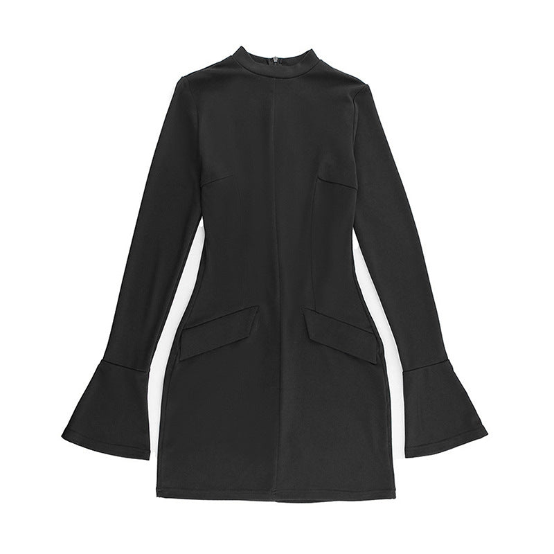 Damen figurbetontes Minikleid mit Stehkragen und innovativem Schnitt Drune