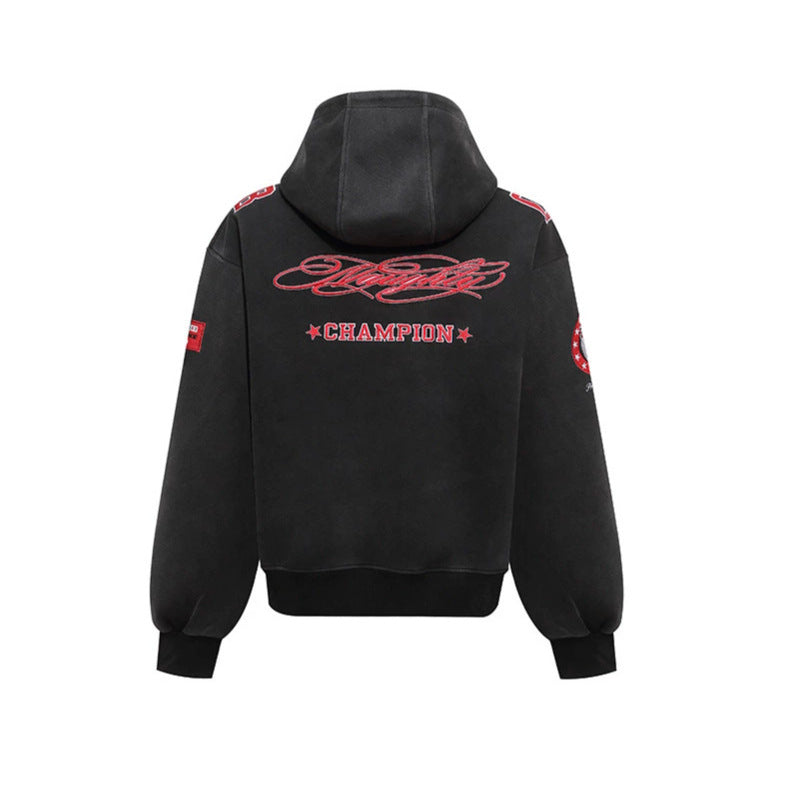 Damen Oversize Kapuzen-Sweatshirt mit großflächigem Zahlendruck und Sternapplikationen Drune