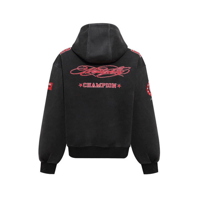 Damen Oversize Kapuzen-Sweatshirt mit großflächigem Zahlendruck und Sternapplikationen Drune
