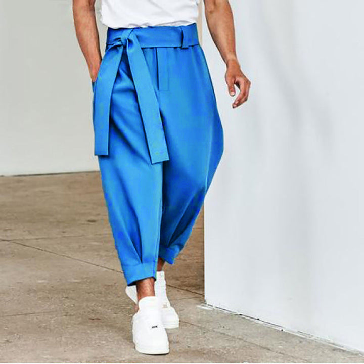 Herren elegante Freizeithose mit bindbarem Taillenband und weitem Schnitt Drune