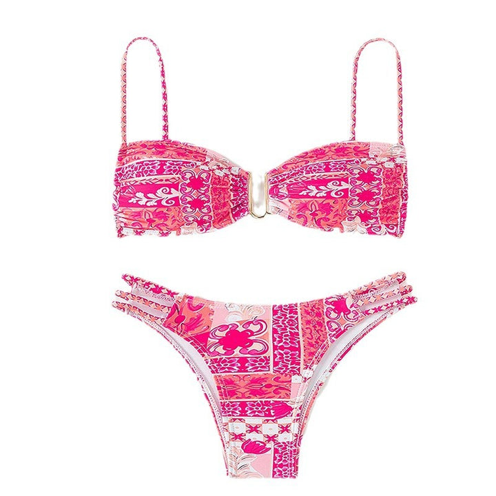 Damen Bandeau-Bikini mit raffinierten Rüschendetails und elegantem Muster Drune