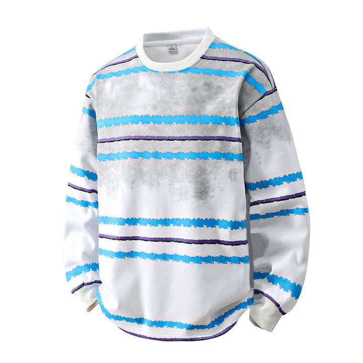 Herren Rundhals-Sweatshirt mit Aquarellstreifen und gerippten Bündchen Drune