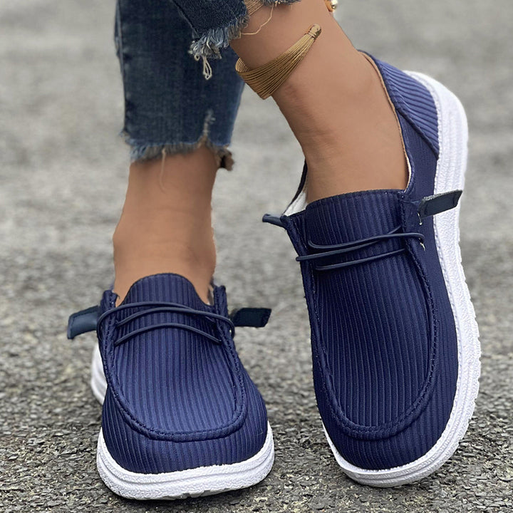 Damen nan lässige Slip-On Sneaker-Halbschuhe mit geripptem Textilobermaterial und elastischer Schnürung Drune