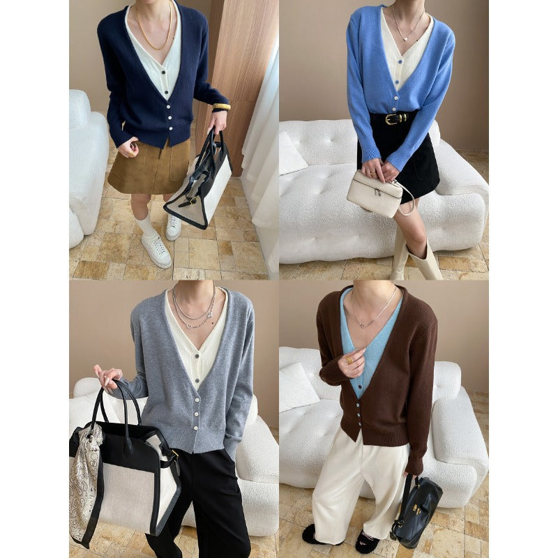Damen kuscheliger Strickcardigan mit V-Ausschnitt und Knopfleiste Drune