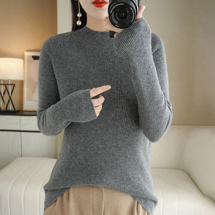 Damen Schmal geschnittener Stehkragenpullover aus leichtem Feinstrick mit feiner Rippenstruktur Drune