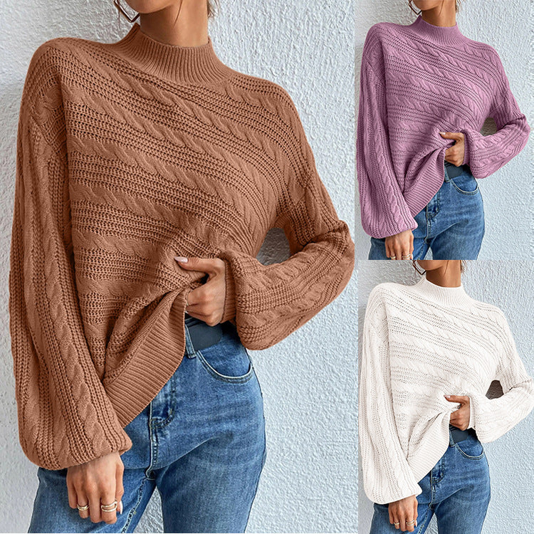 Damen Strickpullover mit weitem Schnitt und modischem Kabelmuster Drune
