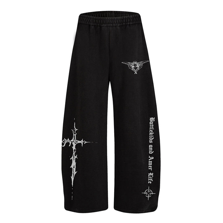Damen Weite Lounge-Hose im Palazzo-Stil mit Elastikbund und Gothic-Print Drune