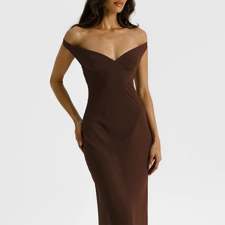 Damen Off-Shoulder Maxikleid mit figurbetontem Schnitt und hochwertigem Stoff Drune