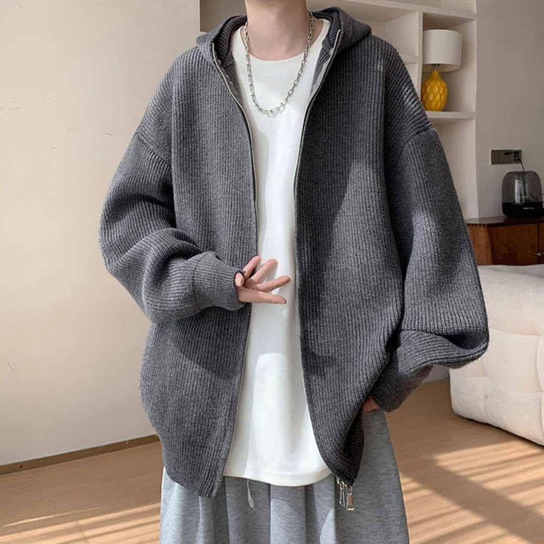 Herren Modische Strickjacke mit Kapuze und Reißverschluss Drune