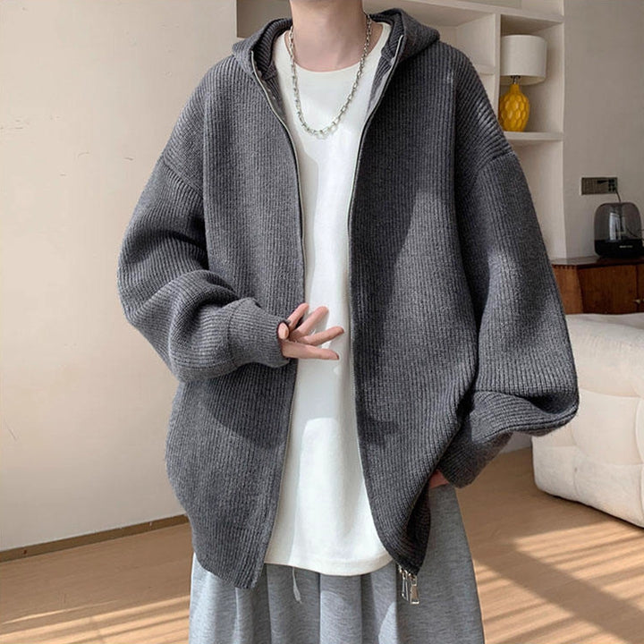 Herren Modische Strickjacke mit Kapuze und Reißverschluss Drune