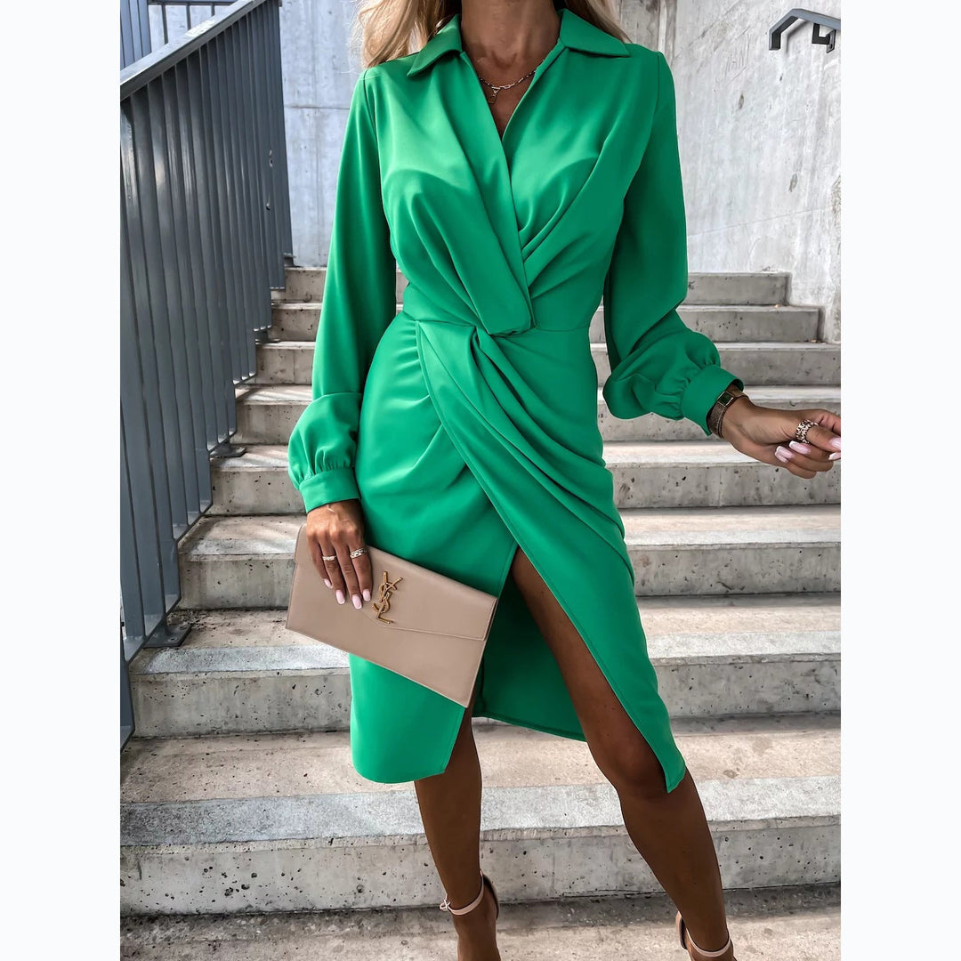Damen Wickelkleid mit elegantem Bindegürtel und schickem V-Ausschnitt Drune