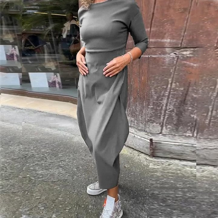 Frauen Einfach Midi Kleid mit Bootsausschnitt, Taillierte Passform und Tulpenrock-Detail Drune