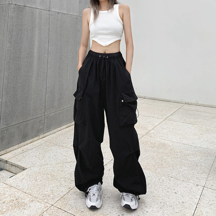 Damen nan weite Cargo-Hose mit Tunnelzugbund, verstellbarem Saum und Mehrfachtaschen Drune