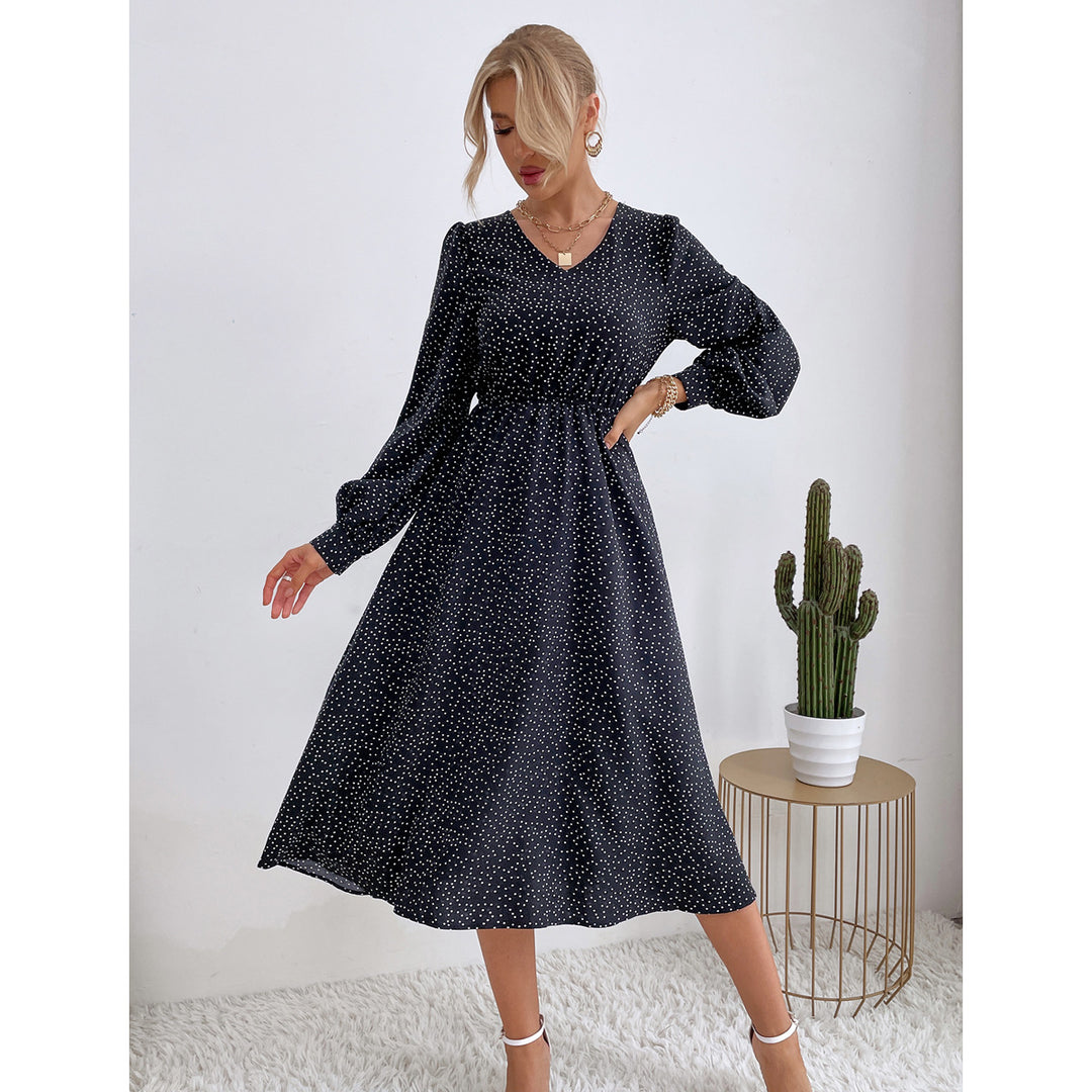 Damen elegantes Maxikleid mit V-Ausschnitt und voluminösen Ärmeln Drune