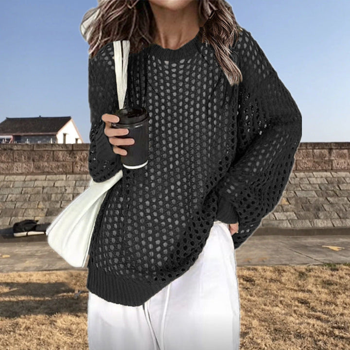 Damen luftiger Strickpullover mit modischer Netzstruktur Drune