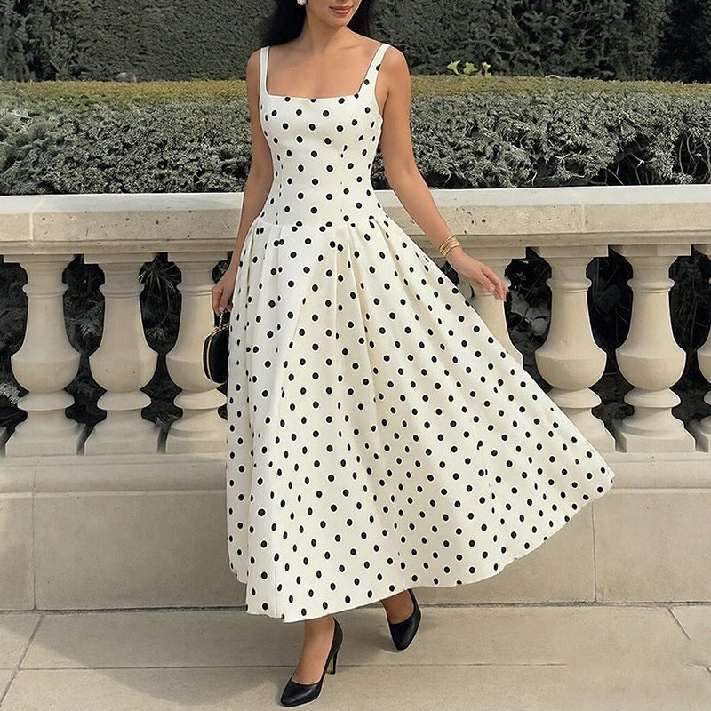 Damen Elegantes Polka-Dots Maxi-Kleid Drune