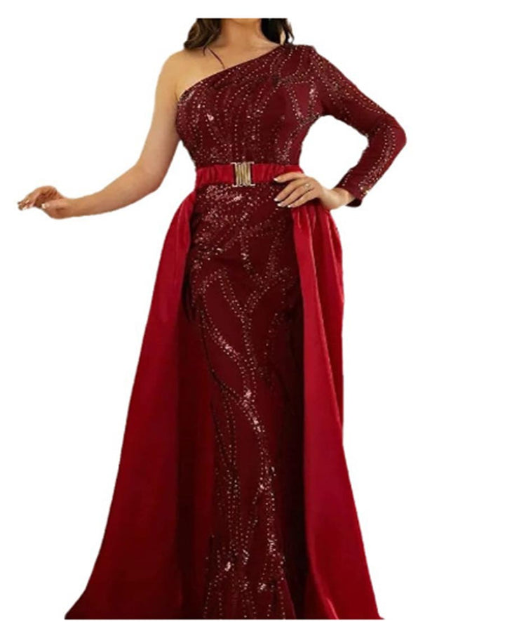 Damen Maxikleid mit glitzerndem Muster und elegantem Cape Drune