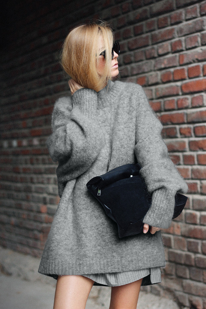 Damen Oversized Strickpullover mit hohem Kragen und weichen Ärmeln Drune
