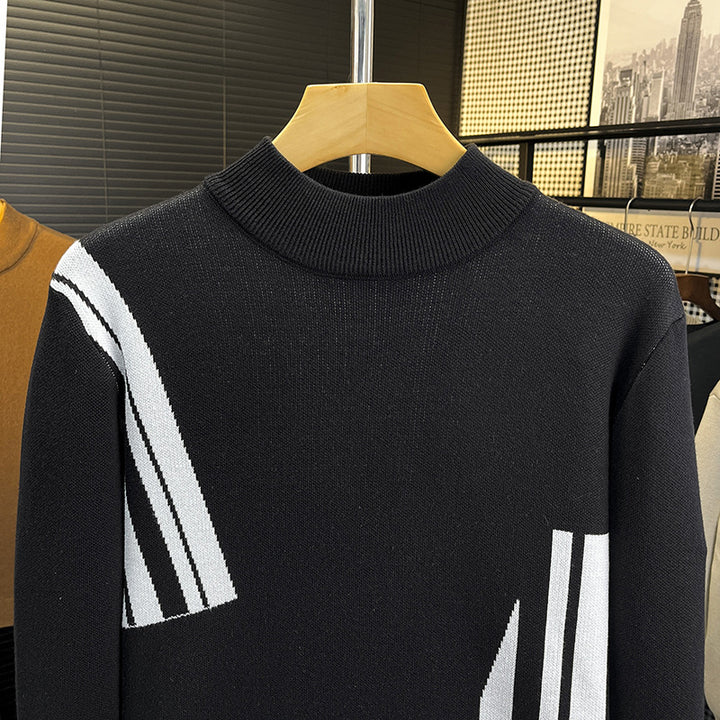Herren Feinstrick-Pullover mit kurzem Stehkragen und geometrischem Intarsia-Design Drune